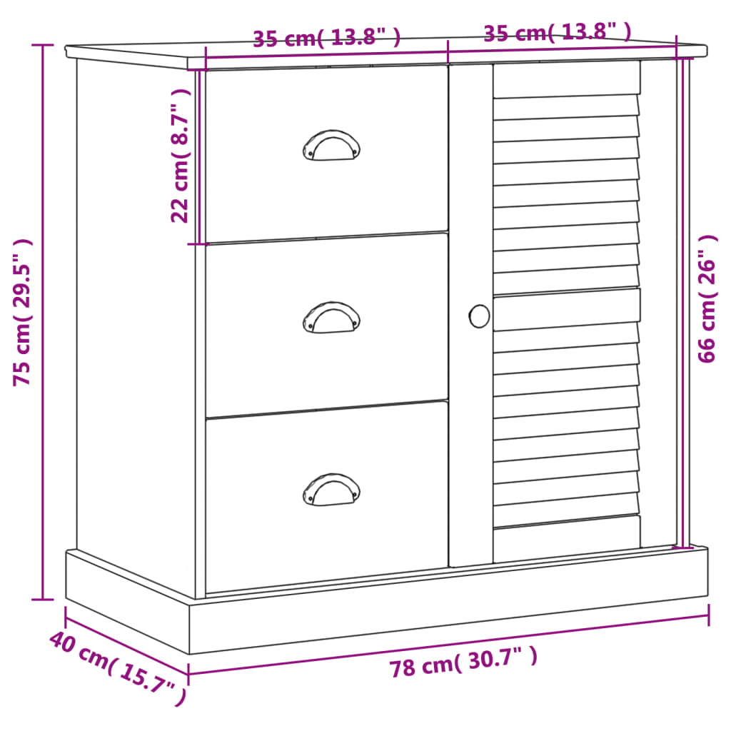 Servanta cu sertare VIGO, 78x40x75 cm, alb, lemn masiv de pin — imaginea 9