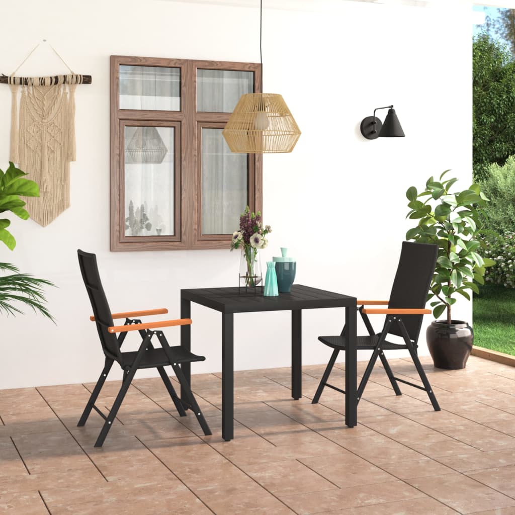Set mobilier de gradina, 3 piese, negru si maro — imaginea 2