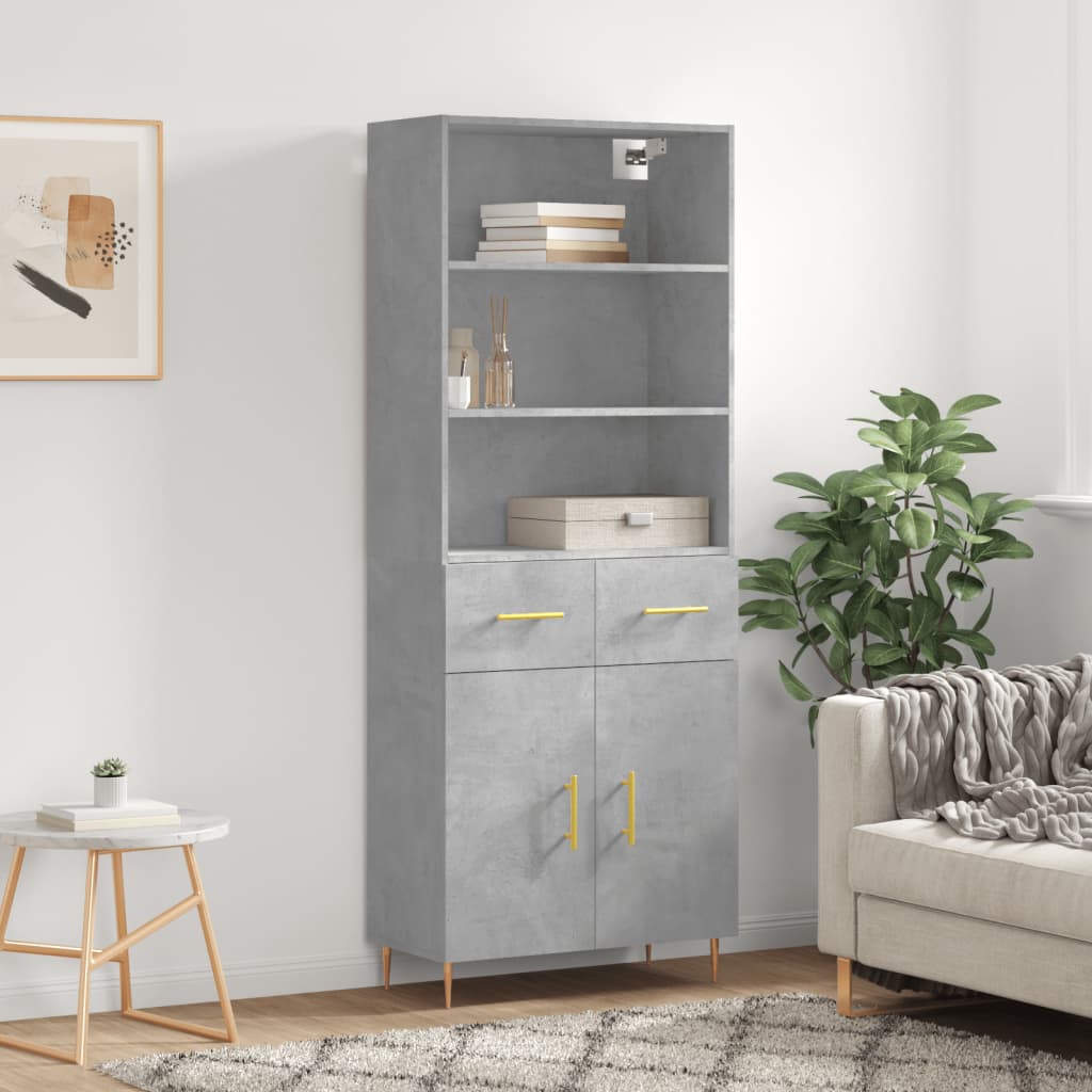 Dulap inalt, gri beton, 69,5x34x180, lemn compozit — imaginea 2