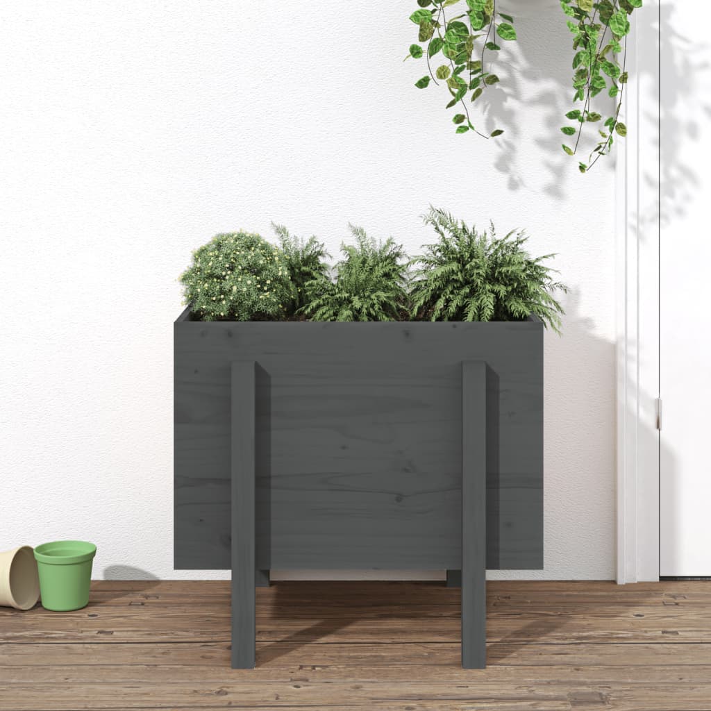 Jardiniera de gradina, gri, 62x50x57 cm, lemn masiv pin — imaginea 2