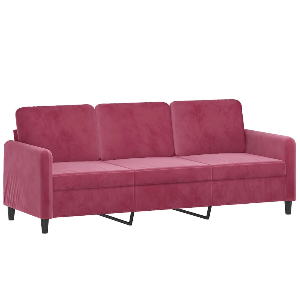 Canapea cu 3 locuri si taburet, rosu vin, 180 cm, catifea — imaginea 4