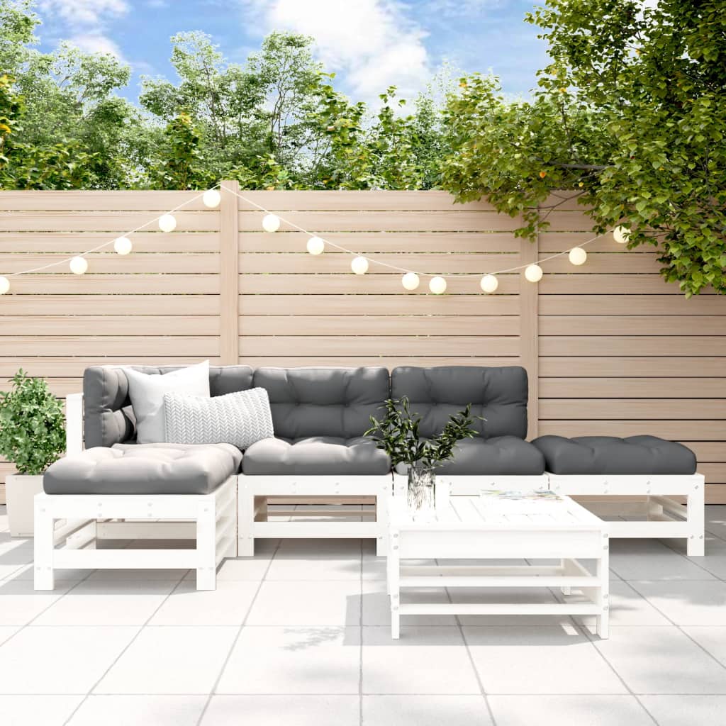 Set mobilier de gradina, 6 piese, alb, lemn masiv pin — imaginea 2