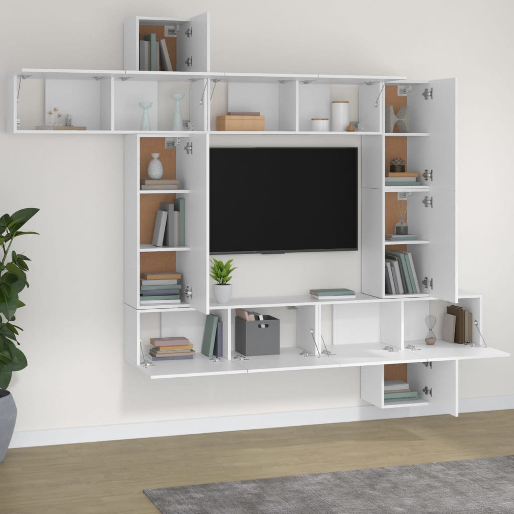 Set comoda TV, 9 piese, alb, lemn prelucrat — imaginea 3