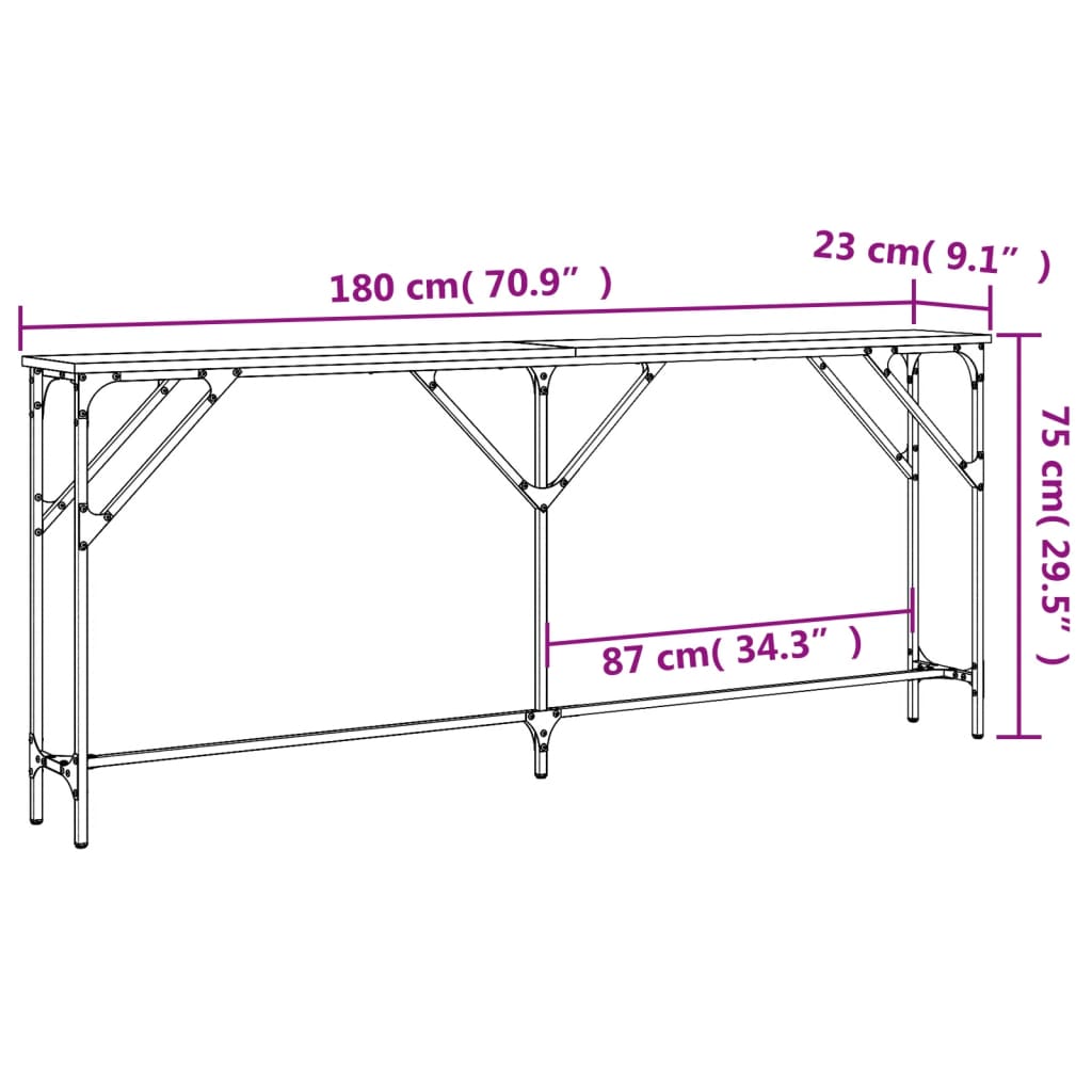 Masuta consola, gri sonoma, 180x23x75 cm, lemn prelucrat — imaginea 9