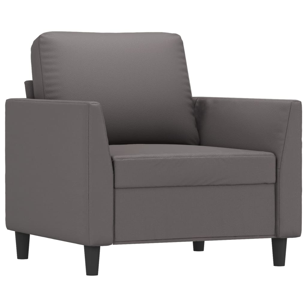 Fotoliu canapea cu taburet, gri, 60 cm, piele ecologica — imaginea 4