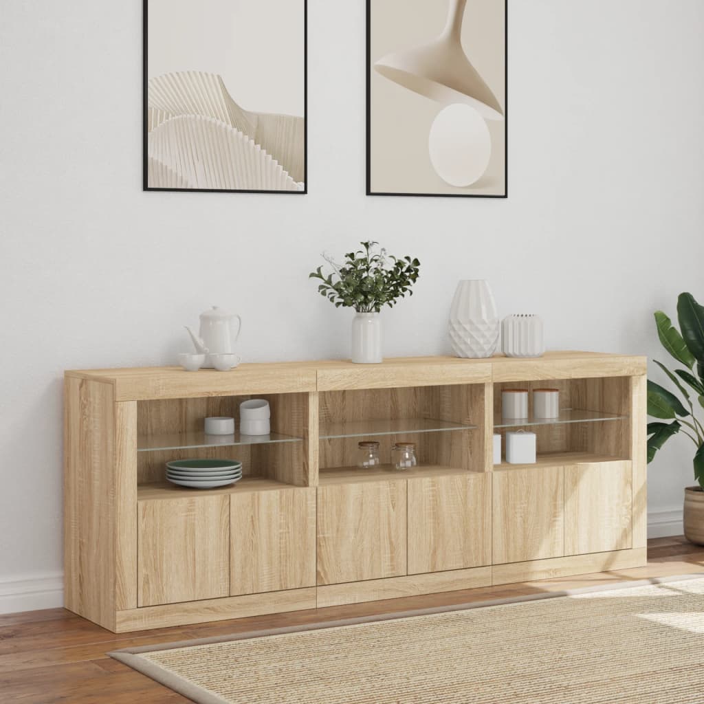 Servanta cu lumini LED, stejar sonoma, 181,5x37x67 cm — imaginea 4