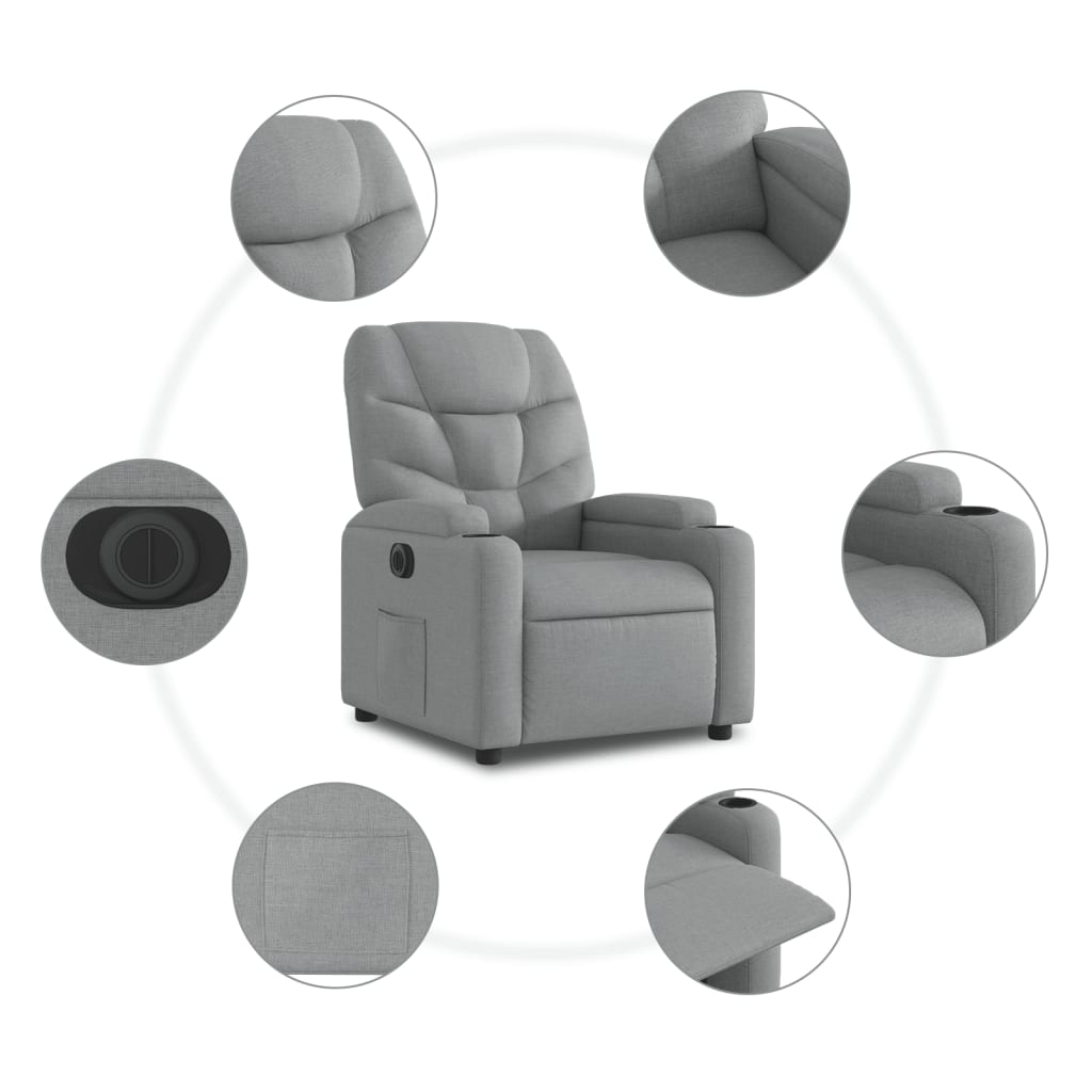 Fotoliu rabatabil electric, gri deschis, textil — imaginea 7