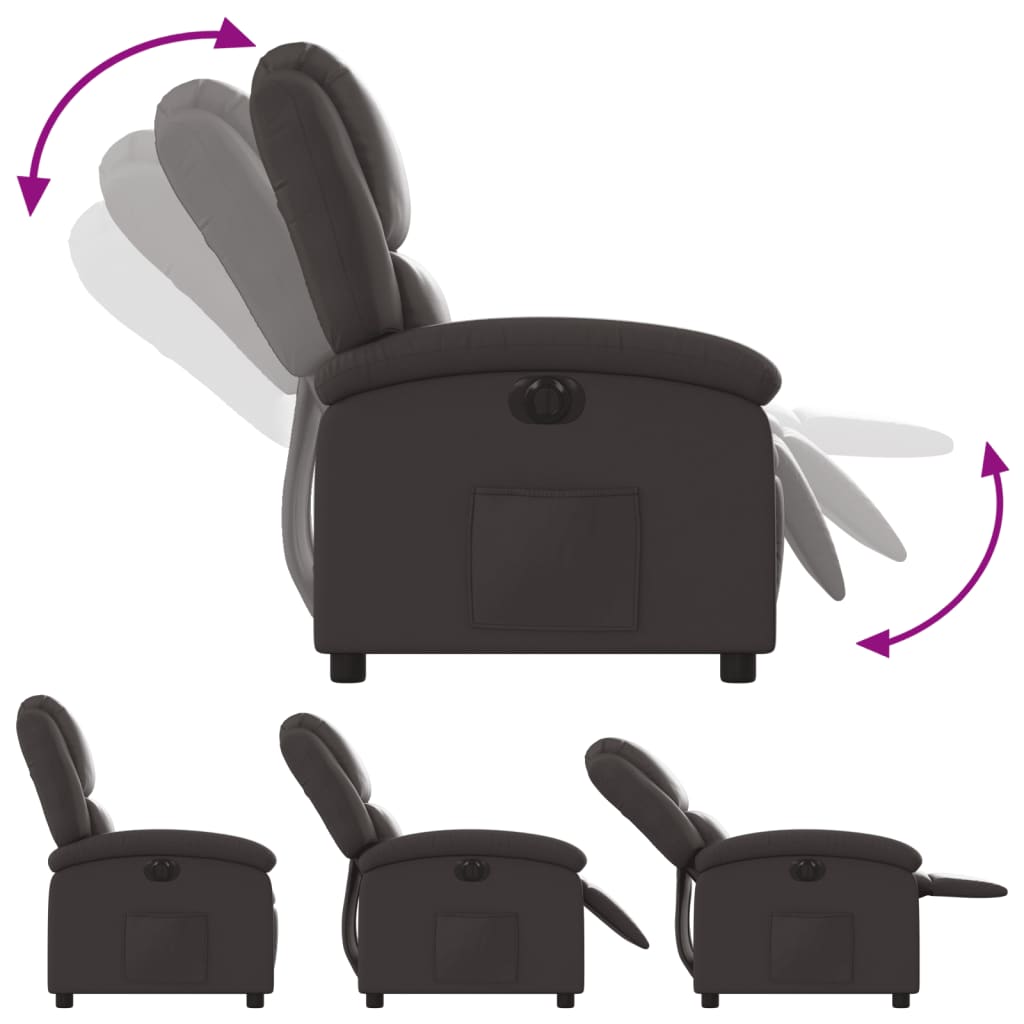 Fotoliu rabatabil electric, maro inchis, piele naturala — imaginea 6