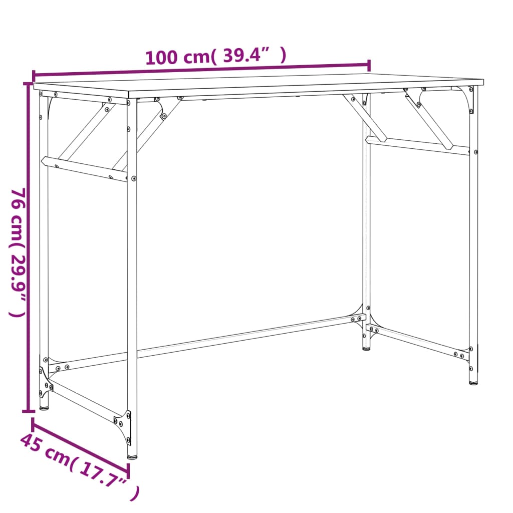 Birou gri sonoma 100x45x76 cm lemn/otel vopsit electrostatic — imaginea 10