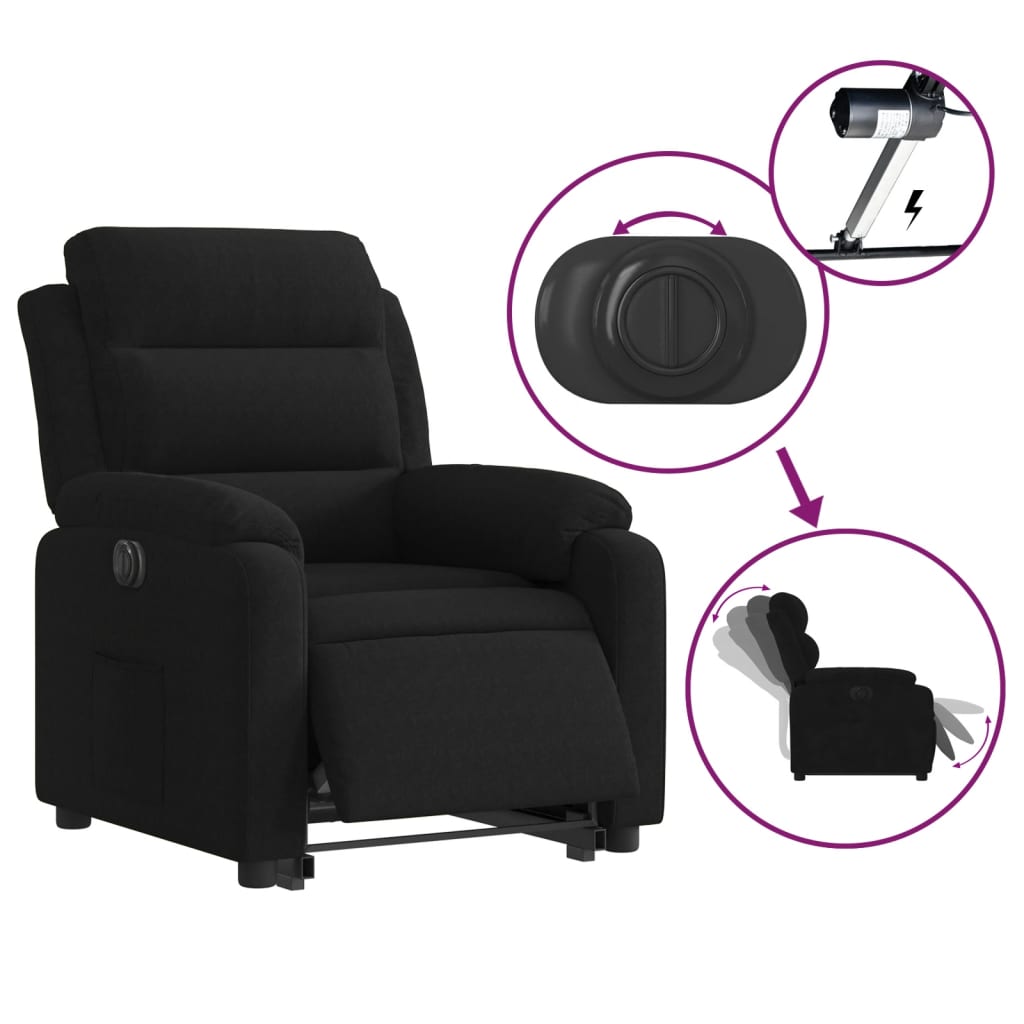 Fotoliu electric rabatabil cu ridicare, negru, catifea — imaginea 5