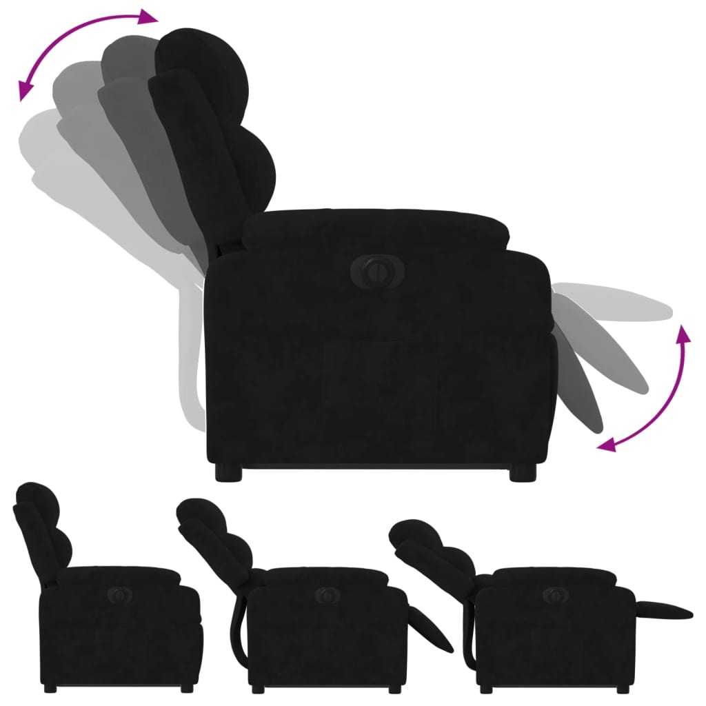 Fotoliu electric rabatabil cu ridicare, negru, catifea — imaginea 6