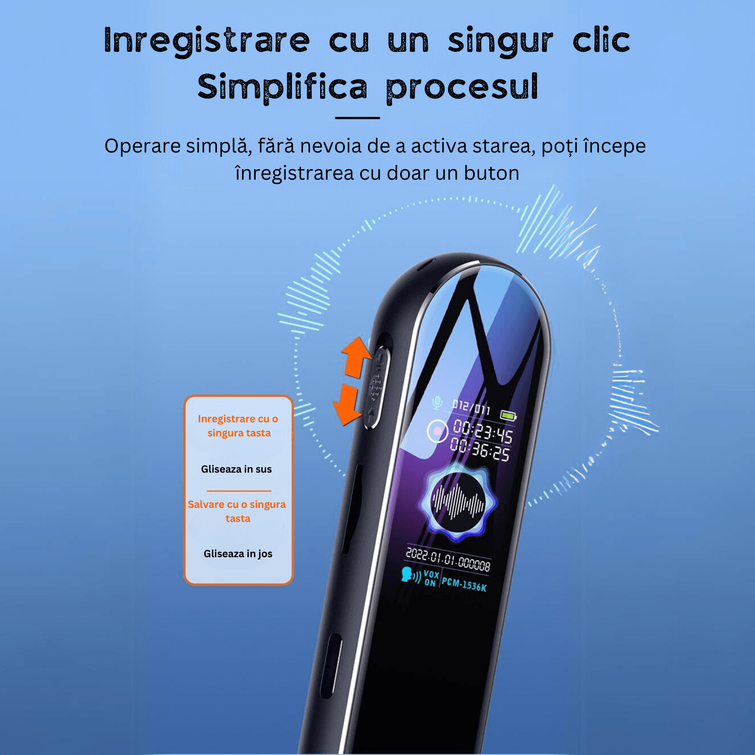 Reportofon profesional cu activare vocala, Q53, 8 GB, difuzor, MP3 - 2 | YEO