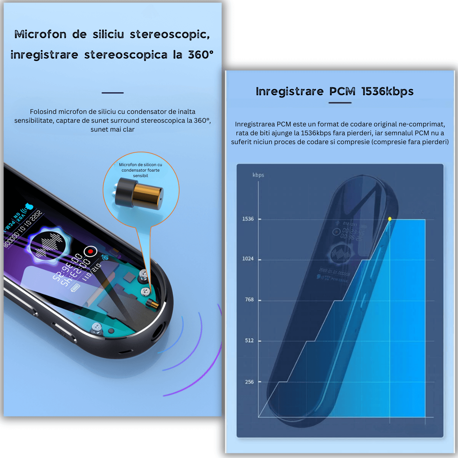 Reportofon profesional cu activare vocala, Q53, 8 GB, difuzor, MP3 - imagine 5