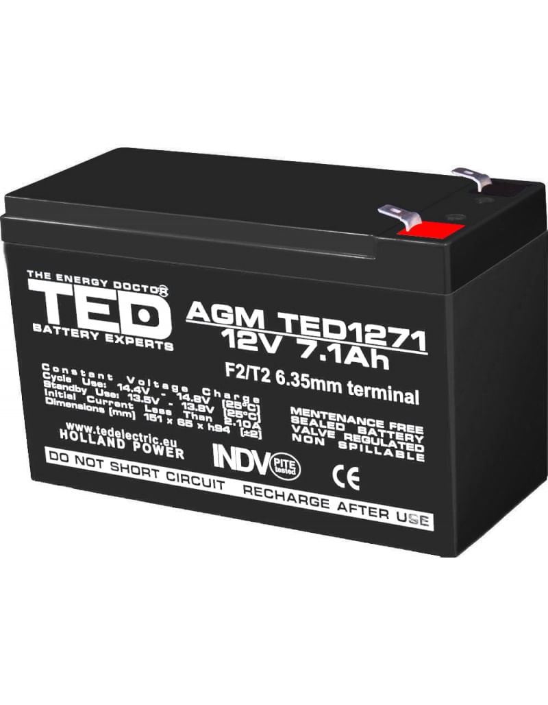 Acumulator AGM VRLA 12 V 7.1 A dimensiuni 151 mm x 65 m m x h 95 mm F2 TED Battery Expert Holland TED003225 (5)