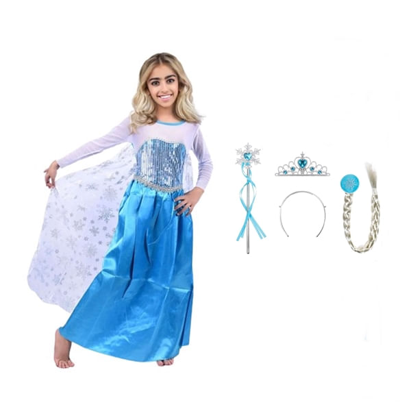 Set rochie si trei accesorii Elsa Frozen, IdeallStore®, 5-7 ani, Carnaval