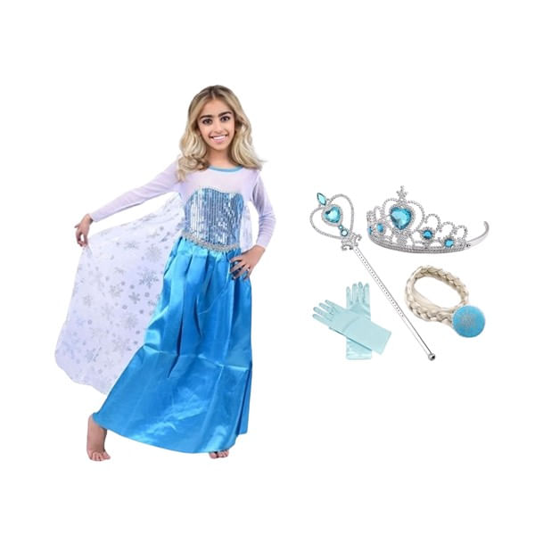 Set rochie si patru accesorii Elsa Frozen, IdeallStore®, 3-5 ani, Carnaval