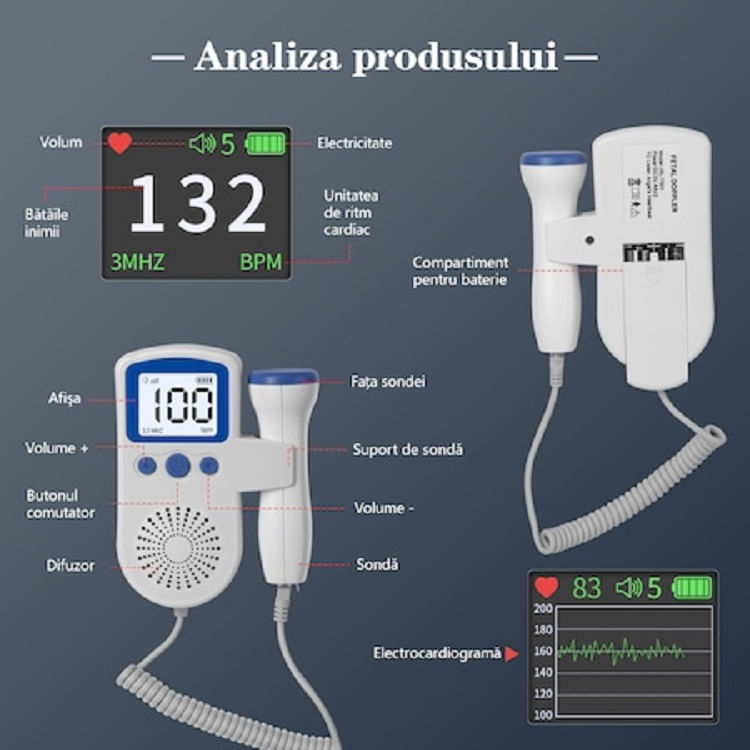 Monitor fetal doppler pentru gravide, Rohs, monitorizare functii vitale fat intrauterin, detectare b - 4 | YEO