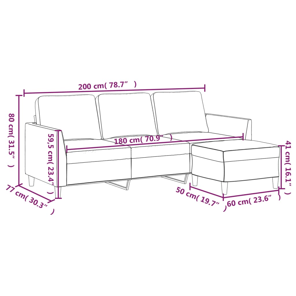 Canapea cu 3 locuri si taburet, gri, 180 cm, piele ecologica — imaginea 7