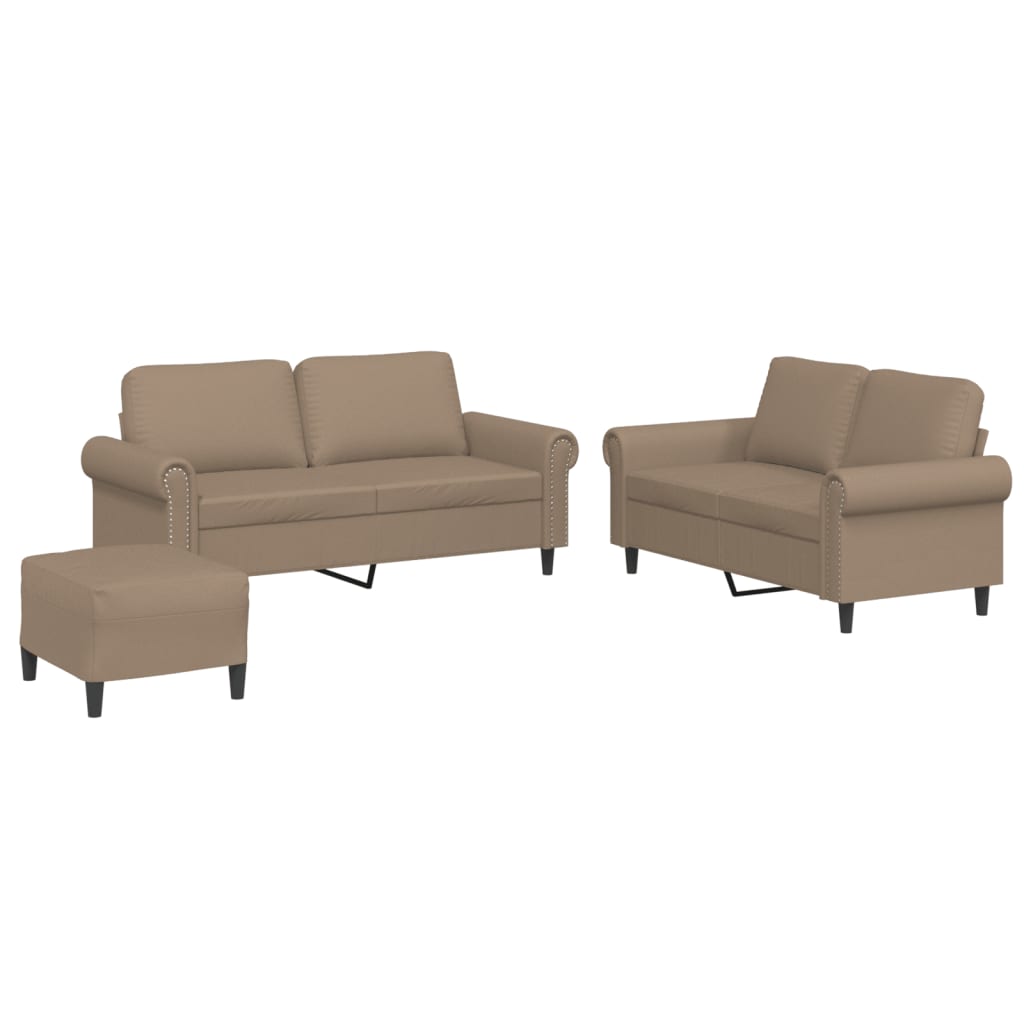 Set de canapele cu perne, 3 piese, cappuccino, piele ecologica