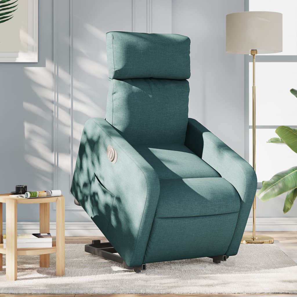 Fotoliu electric rabatabil cu ridicare, verde inchis, textil — imaginea 2