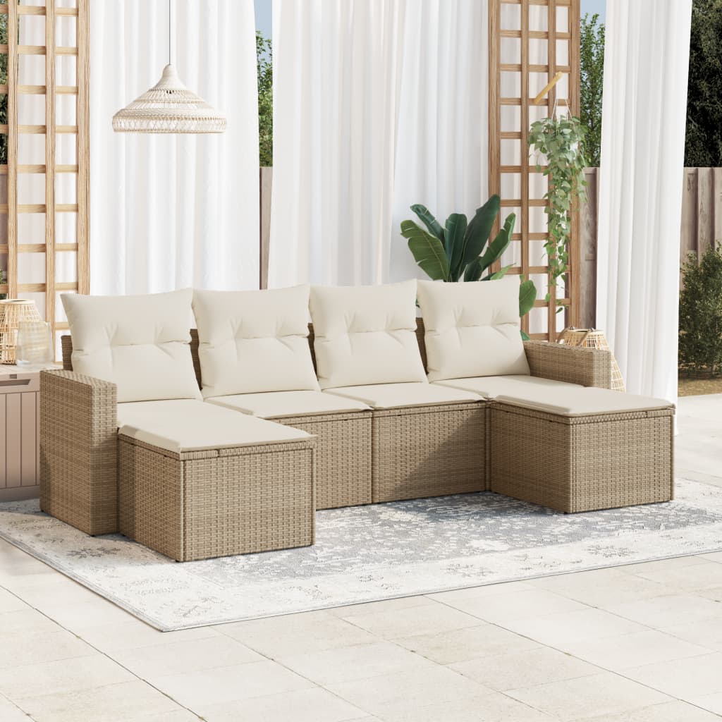 Set canapele de gradina cu perne, 6 piese, bej, poliratan — imaginea 2