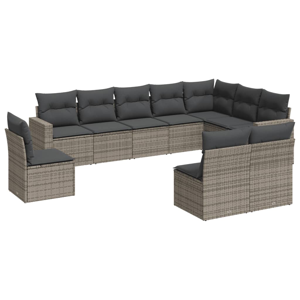 Set mobilier de gradina cu perne, 10 piese, gri, poliratan
