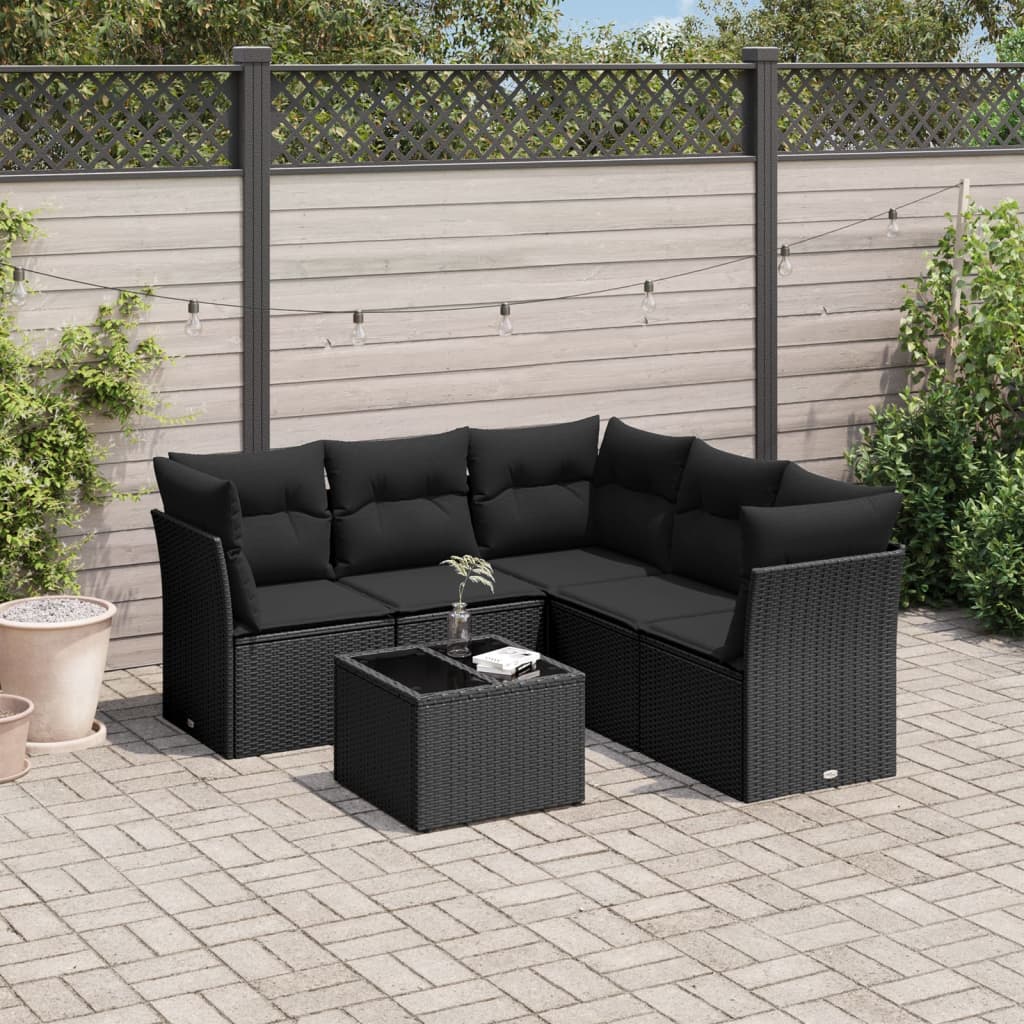 Set mobilier de gradina cu perne, 6 piese, negru, poliratan — imaginea 2