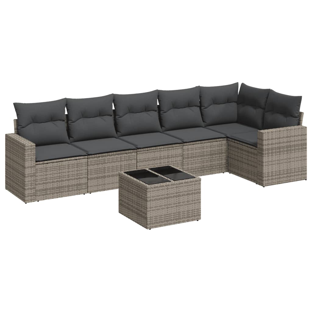 Set canapele de gradina, 7 piese, cu perne, gri, poliratan