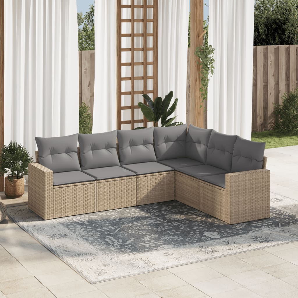 Set canapele de gradina cu perne, 6 piese, bej, poliratan — imaginea 2