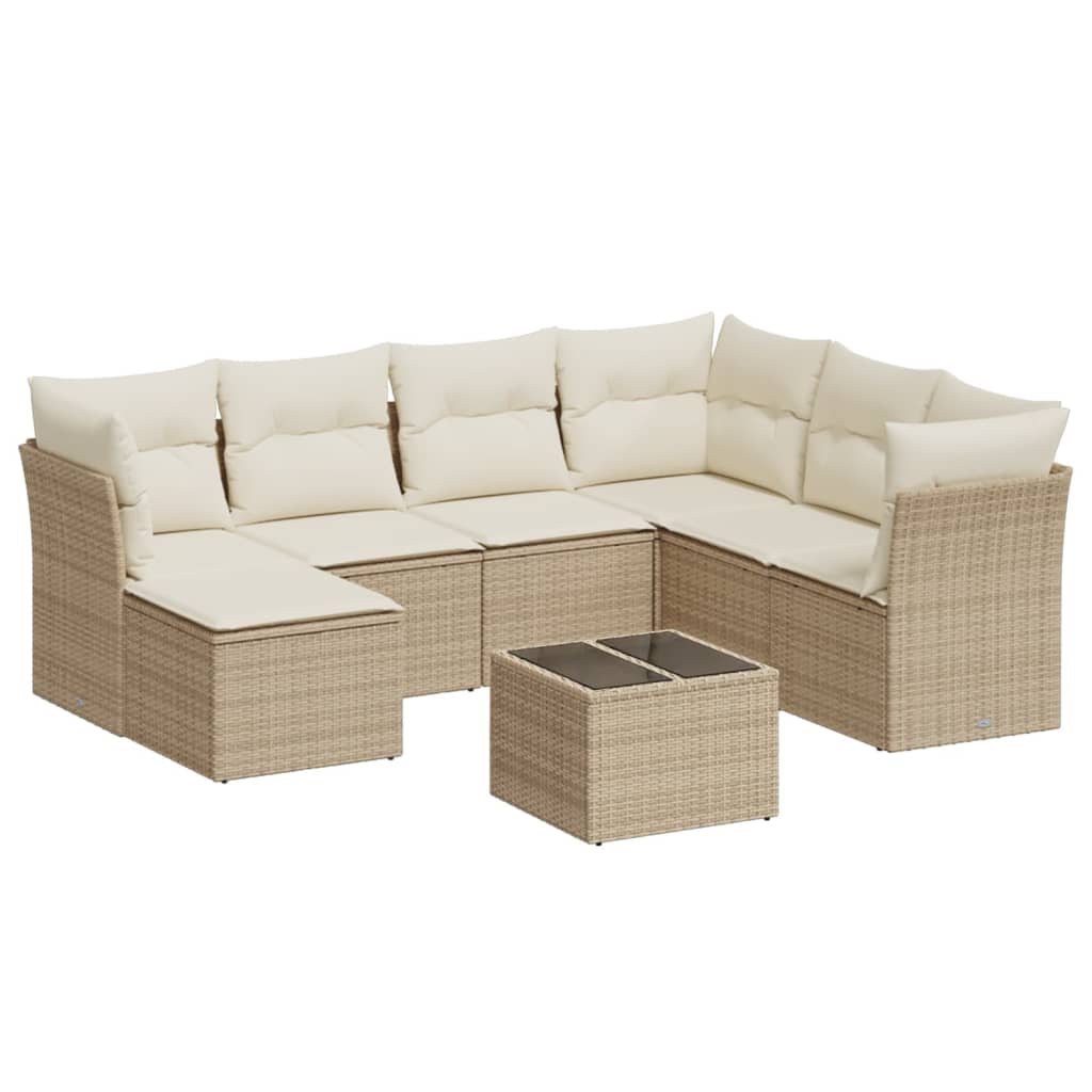 Set canapele de gradina, 8 piese, cu perne, bej, poliratan