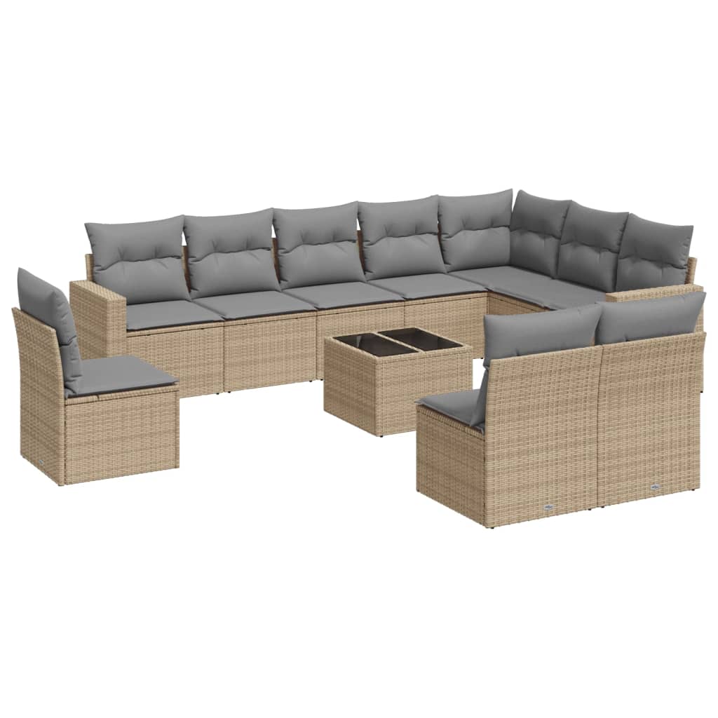 Set canapele de gradina cu perne, 11 piese, bej, poliratan