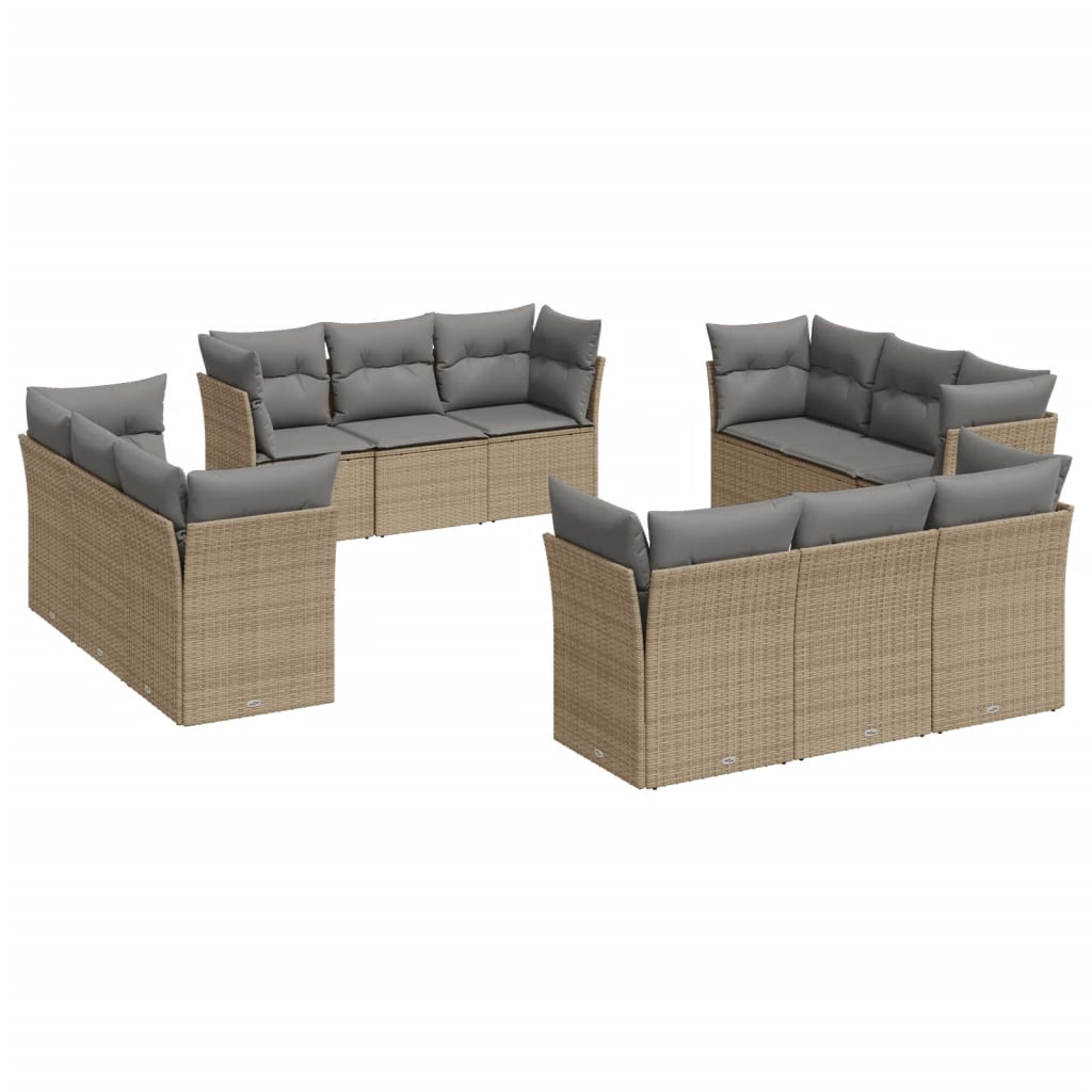Set canapele de gradina cu perne, 12 piese, bej, poliratan