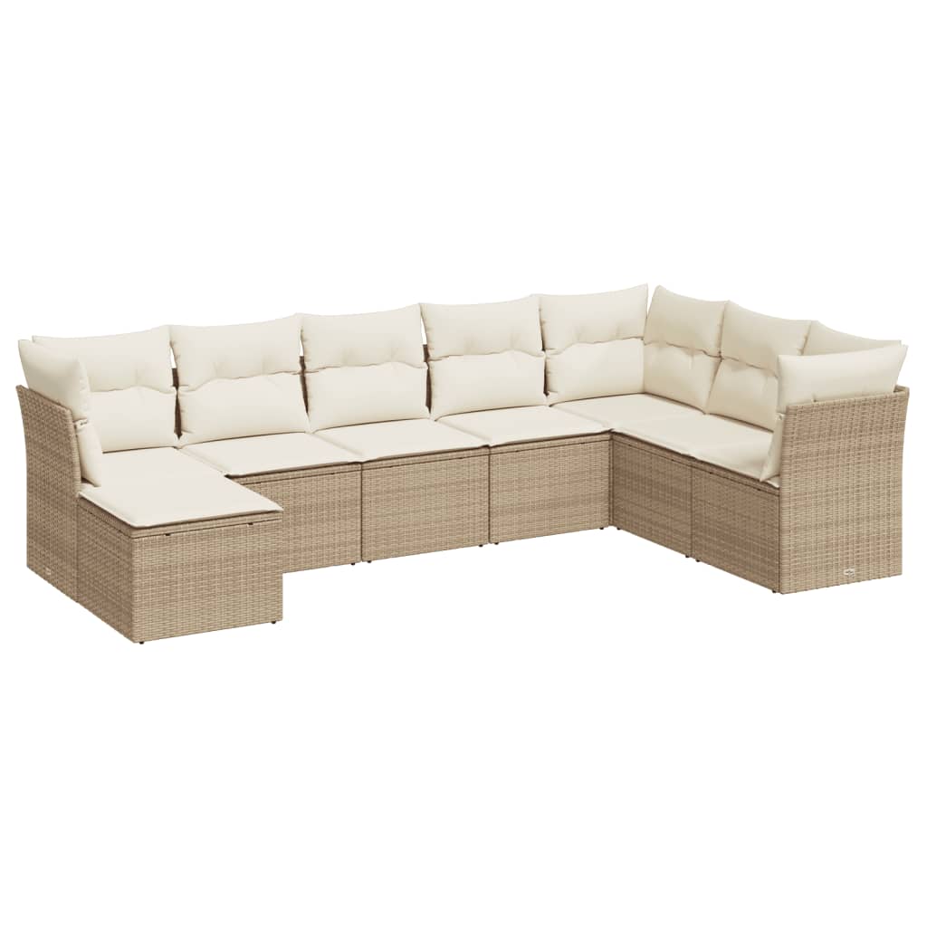 Set canapele de gradina, 8 piese, cu perne, bej, poliratan