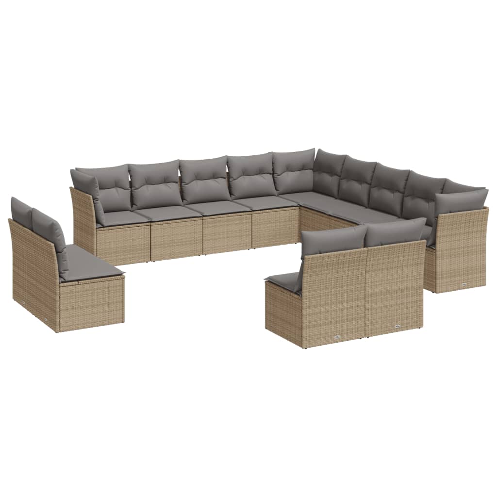 Set canapele de gradina, 13 piese, cu perne, bej, poliratan