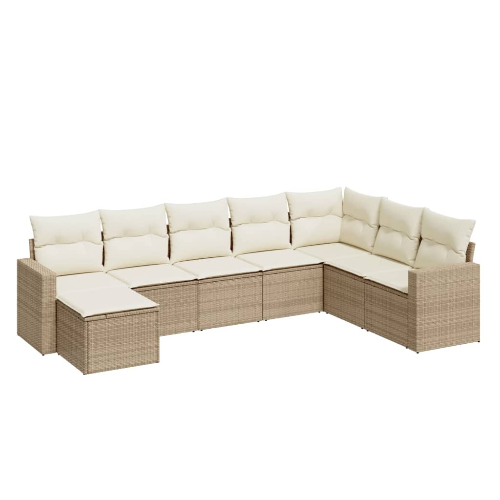 Set canapele de gradina, 8 piese, cu perne, bej, poliratan