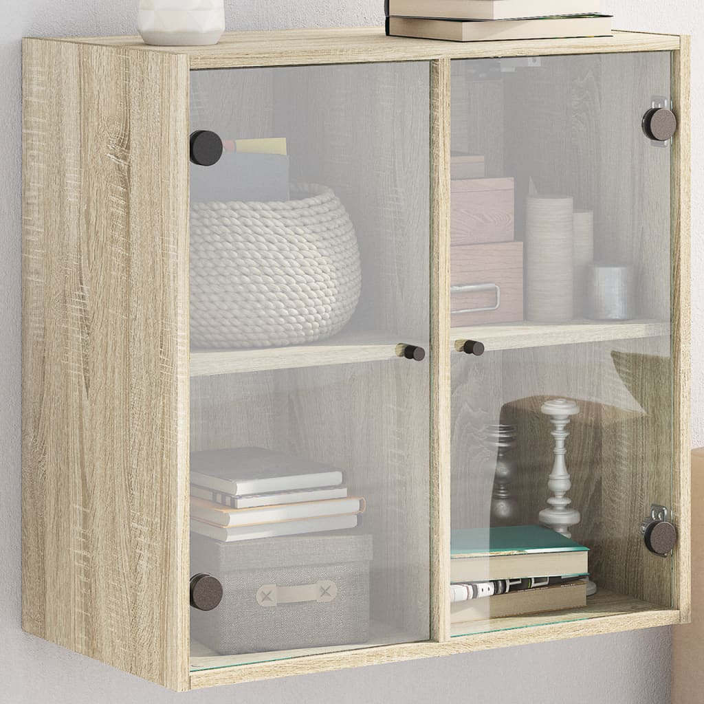 Dulap de perete cu usi din sticla, stejar sonoma, 68x37x68,5 cm — imaginea 2