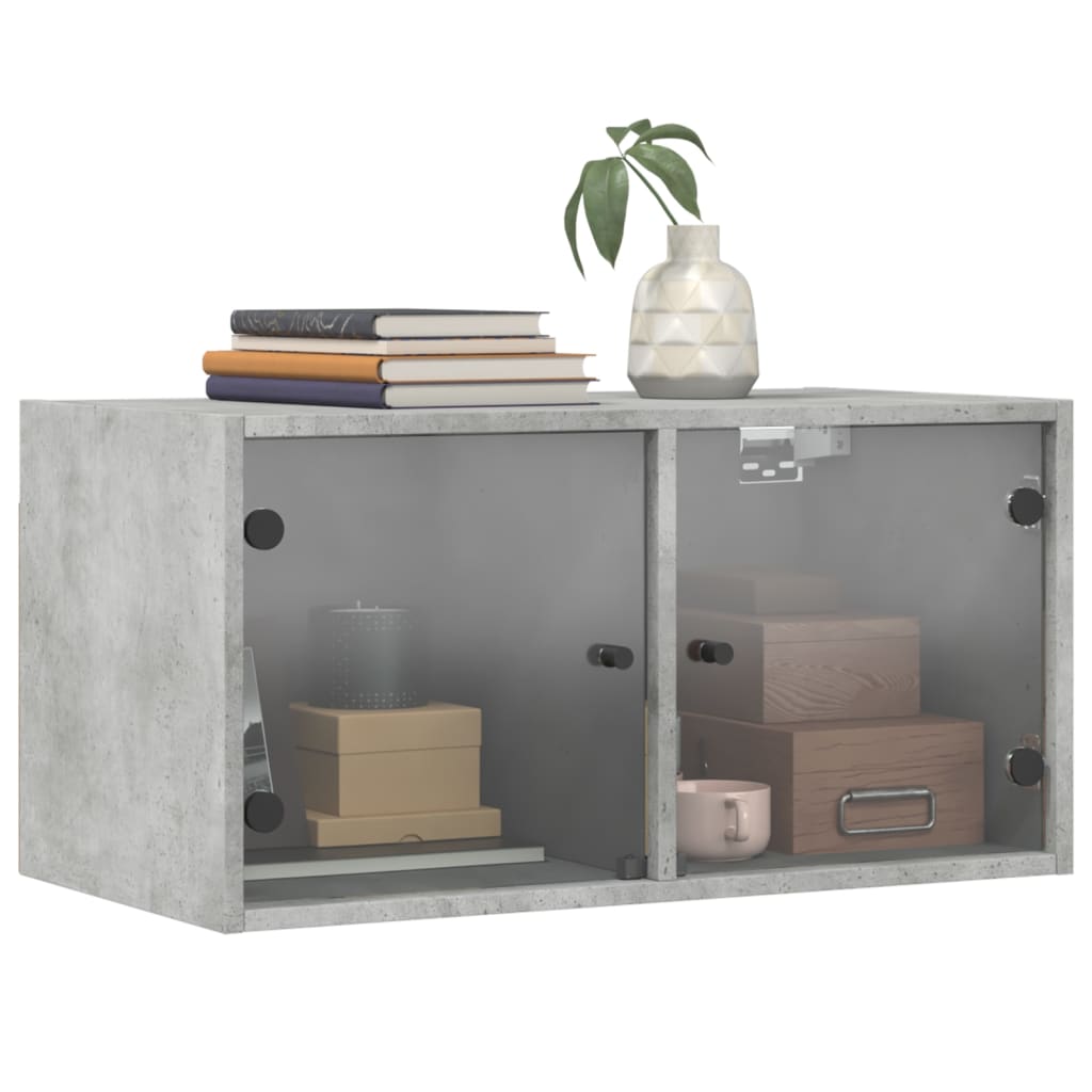 Dulap de perete cu usi din sticla, gri beton, 68,5x37x35 cm — imaginea 4