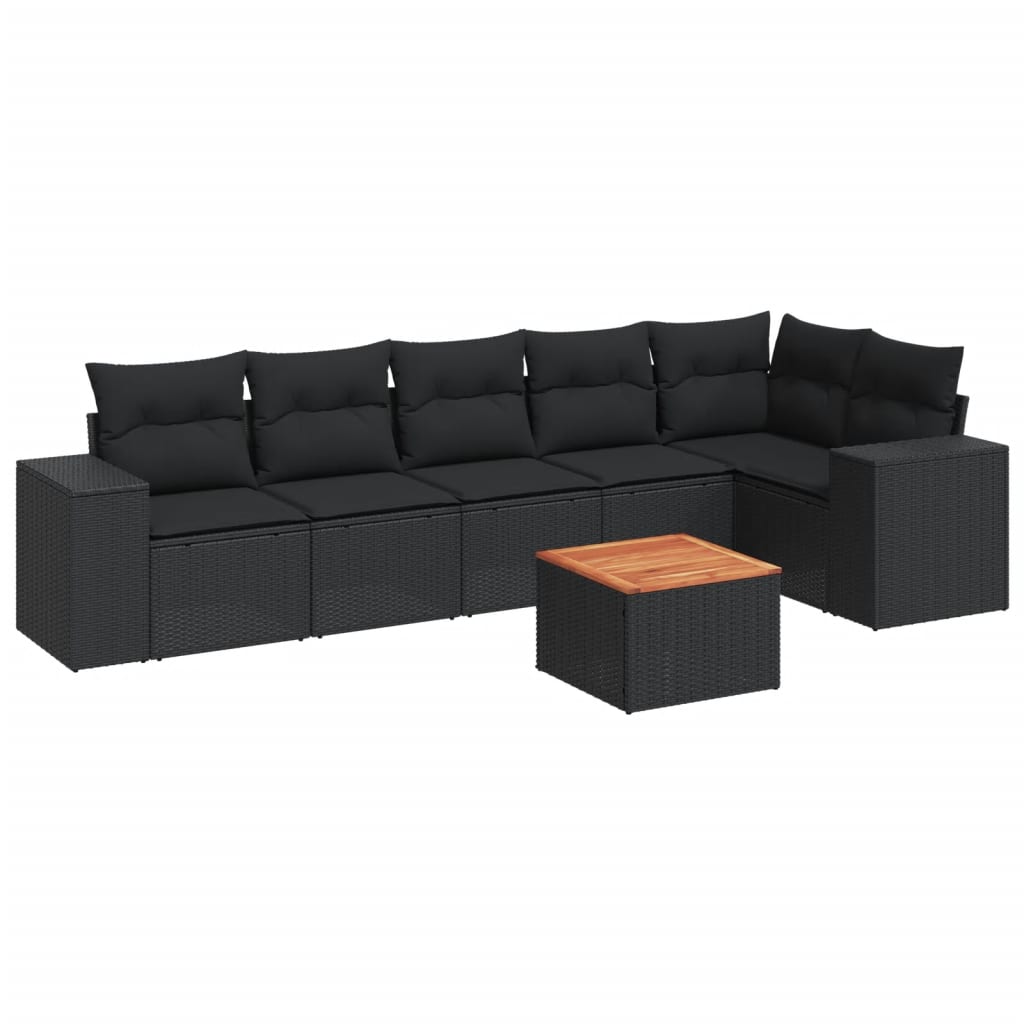 Set canapele de gradina cu perne, 7 piese, negru, poliratan