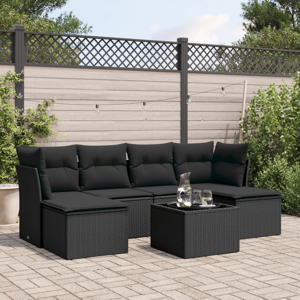 Set canapele de gradina cu perne, 7 piese, negru, poliratan — imaginea 2