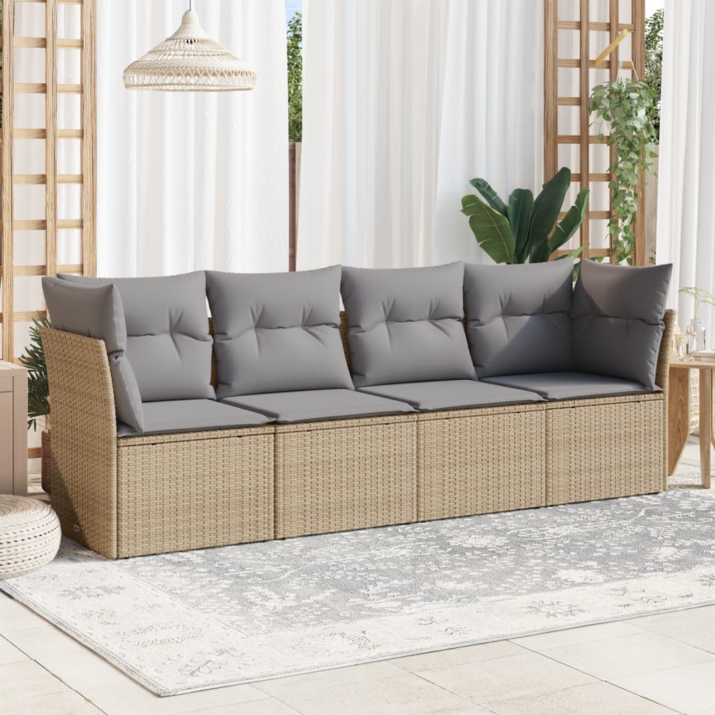 Set canapele de gradina, 4 piese, cu perne, bej, poliratan — imaginea 2