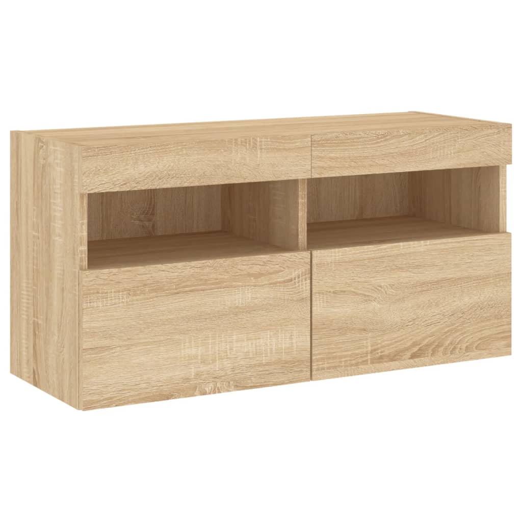 Comode TV de perete cu lumini LED, 7 piese, stejar sonoma — imaginea 9