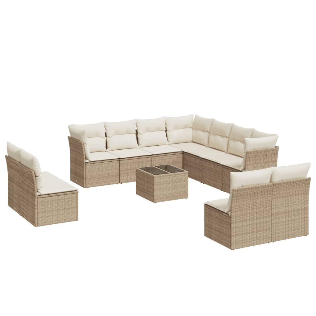 Set canapele de gradina cu perne, 12 piese, bej, poliratan