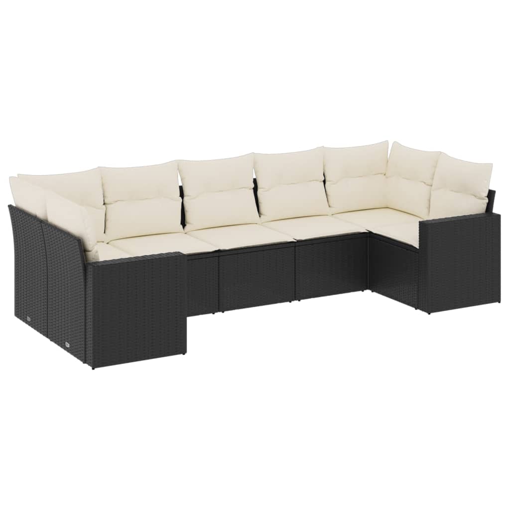 Set canapele de gradina cu perne, 7 piese, negru, poliratan