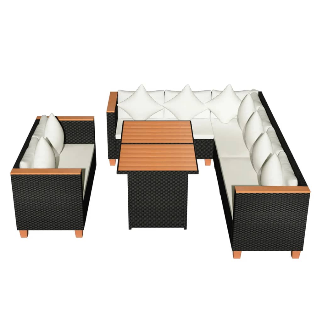 Set mobilier de gradina cu perne, 5 piese, negru, poliratan