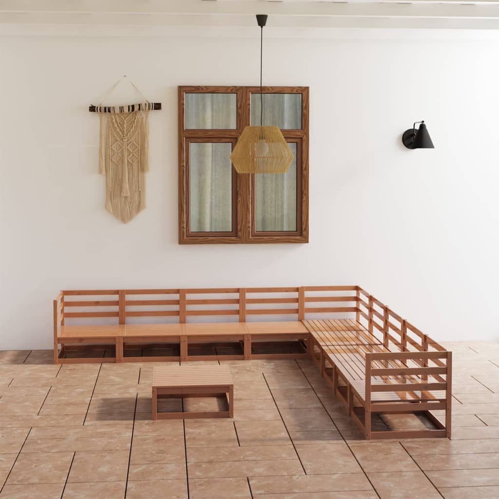 Set mobilier de gradina, 10 piese, maro miere, lemn masiv pin — imaginea 2