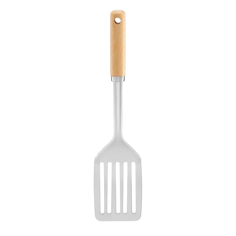 Spatula perforata din inox cu maner din lemn, AMBITION Natural