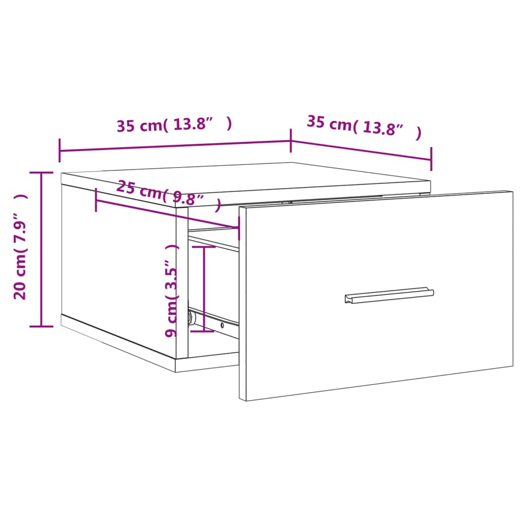 Noptiera de perete, gri beton, 35x35x20 cm — imaginea 12