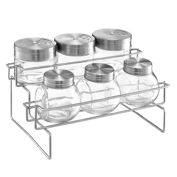 Set recipiente depozitare condimente, 7 piese, suport inox, AMBITION Spice