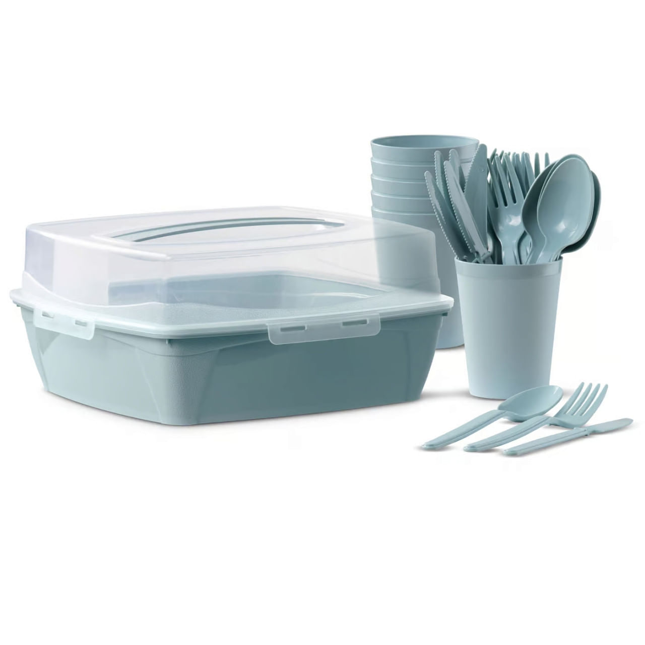 Set complet pentru picnic, 32 piese, 6 persoane, menta, DOMOTTI