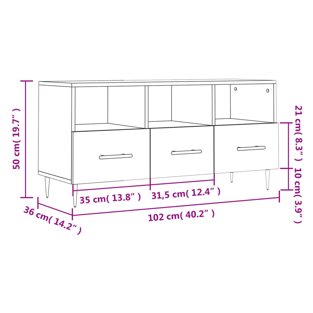 Comoda TV, alb extralucios, 102x36x50 cm, lemn prelucrat — imaginea 12